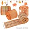 4 rolls of Fall Plaid Burlap Ribbon Thanksgiving Wired Edge Ribbon Wrapping Burlap Ribbon with Harvest Theme for Present Wrapping Fall Thanksgiving Home Decoration (2.48" wide)